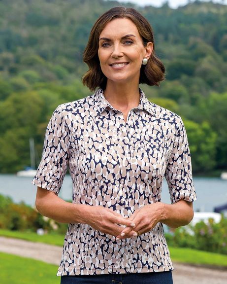 Gina Patterned Short Sleeve Cotton Polo Top Country Collection
